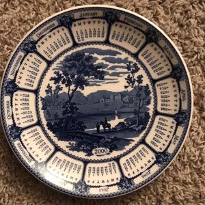 Wedgwood blue and white calendar plate